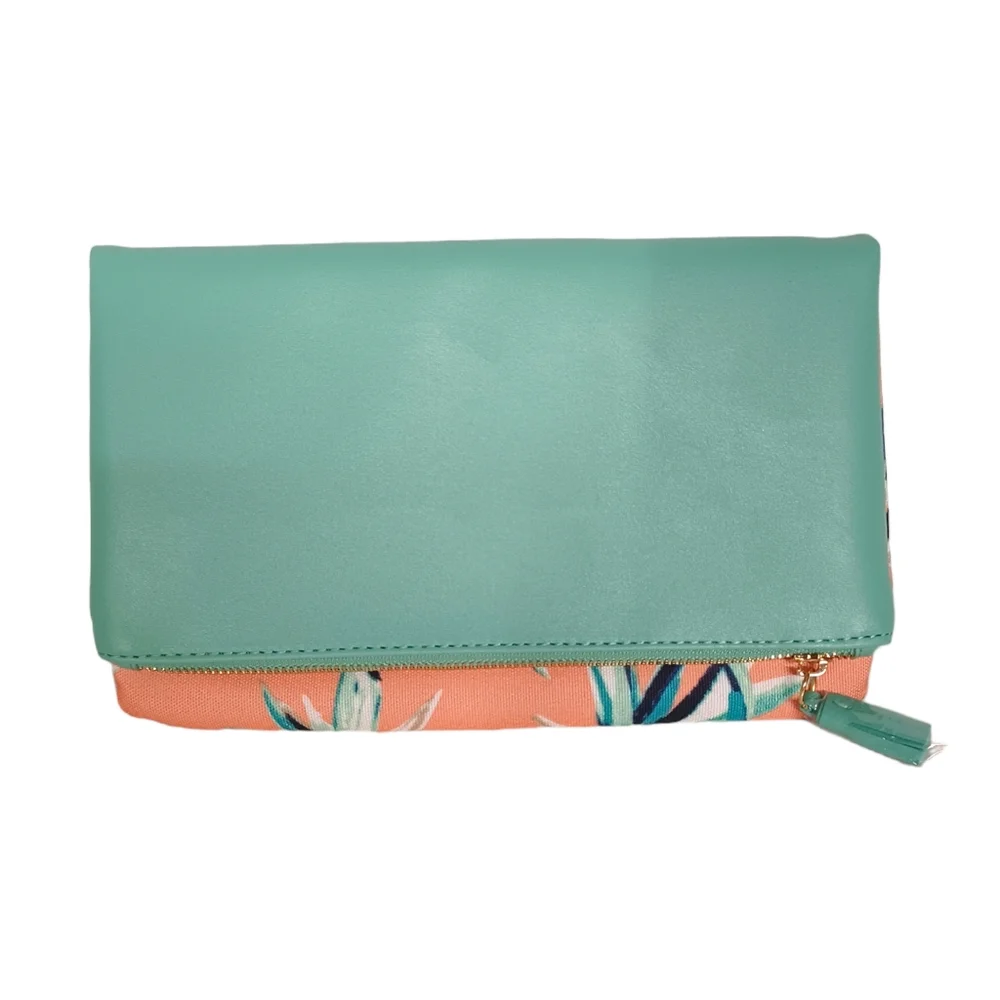 NEW RACHEL PALLY Paradise Tropical Mint Coral Tassel Reversible Clutch Bag